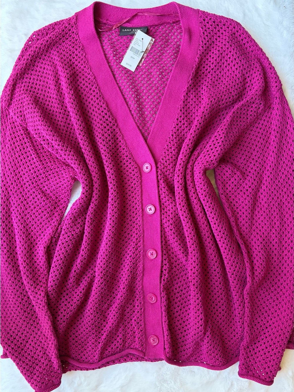 NWT Lane Bryant Fuschia Long Sleeve V-Neck Button Down Open Knit Sweater
